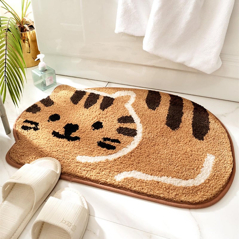Ankah Shower, Tub, Bath Mat, Bathroom Rug, Non-Slip, Absorbent, Soft Mat for Bathroom, Adorable Design Cat-Picture Bath Mat Door Mat Dry Carpet, 18" x 26", Khaki - Image 1